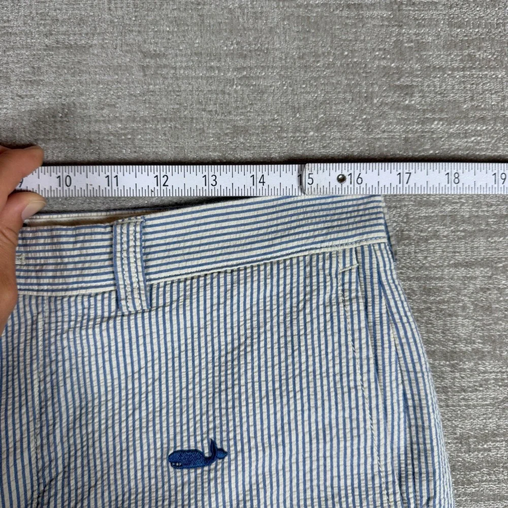J. Crew‎ Gramercy Shorts Mens 33/8 Blue White Whale Embroidered Seersucker